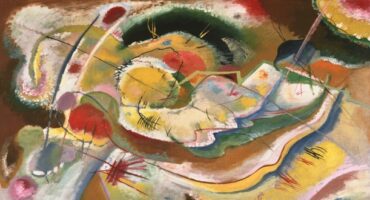 Fig. 4 - Vasily Kandinsky, Pequeña pintura con amarillo (improvisación), 1914, óleo sobre lienzo, 31 x 39 5/8 polegadas (78.7 x 100.6 cm) enmarcado: 32 3/4 x 41 1/2 x 2 1/2 ppulgadas(83.2 x 105.4 x x.4 ccm, destacados. Philadelphia Museum of Art, El Louise y Walter Arensberg Colección, 1950-134-103.