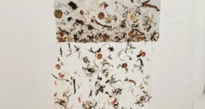 Fig. 1 – Criação do Papel, Rita Caruzzo, Colagem de folhas naturais sobre papel; Papel São Paulo, gramatura 600, Moinho Brasil, 2019.