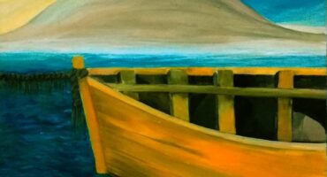 Work titled Sand Bank - Acrylic on canvas by Wil Catarina. Photo: Alex Ramos.