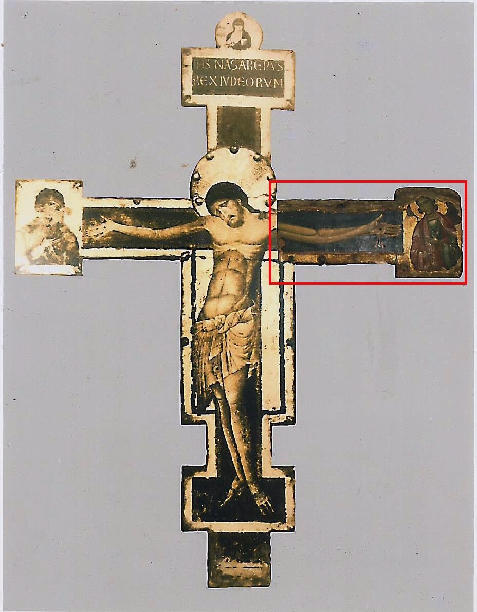 Photographic reconstruction of the cross of the Master of Calci with the fragment belonging to the MNBA/RJ and the other belonging to the Avignon Museum, France.