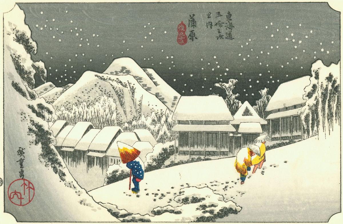 Fig. 9 – Kanbara, Uttagawa Hiroshige, Xilogravura, 1833/34. Utagawa Hiroshige, Public domain, via Wikimedia Commons.